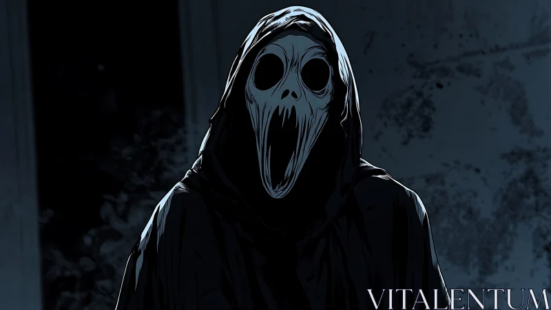 Midnight howler in a tattered hood of echoing dread.