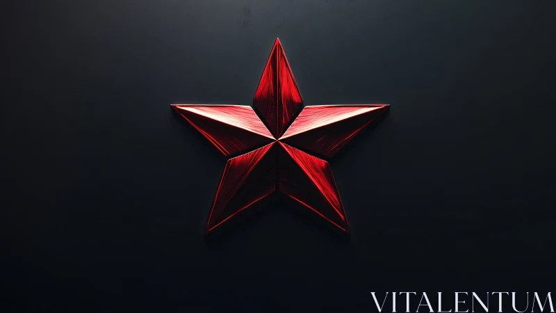 Red metallic 3D star on dark minimal background.