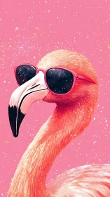 Sunglassed flamingo strikes a cool pose in candy skies.