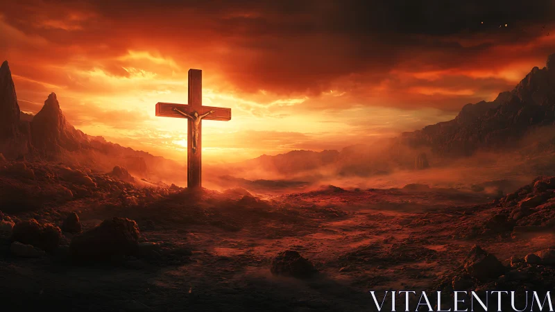 Crucifix blazes like a lone star in a burning desert sky