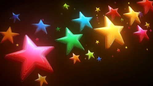 Luminous multicolor star shapes in glossy digital space.