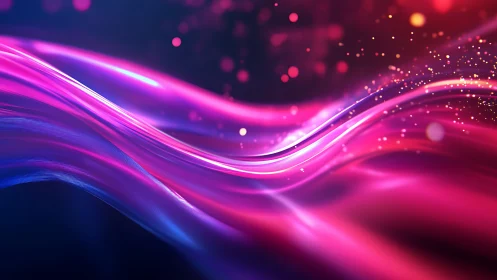 Shimmering neon waves flow gently through a glowing dreamscape