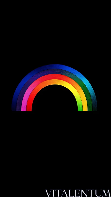 Minimalist rainbow arc cuts through deep black field.