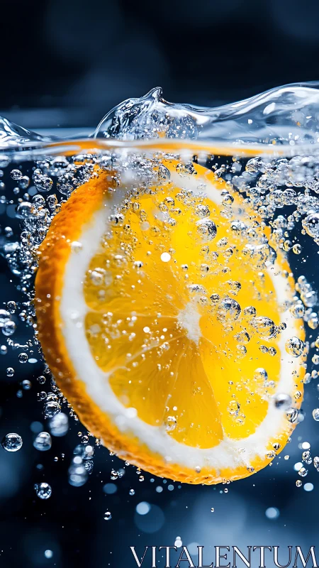 Orange slice splashes through water in a crisp, vivid closeup