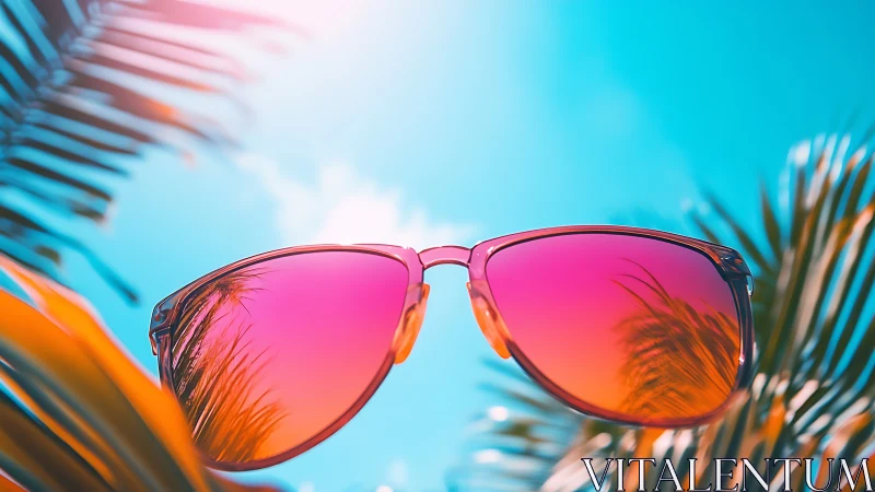 Chromatic gradient sunglasses isolate palm reflections sharply