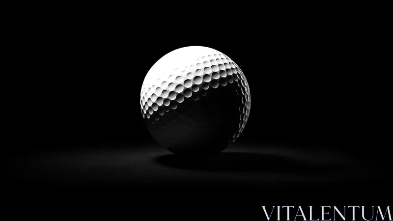 Lone spotlighted golf sphere brooding in cinematic shadowplay.