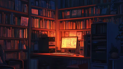 Neon-Lit Home Office Sanctuary Glowing in Digital Amber