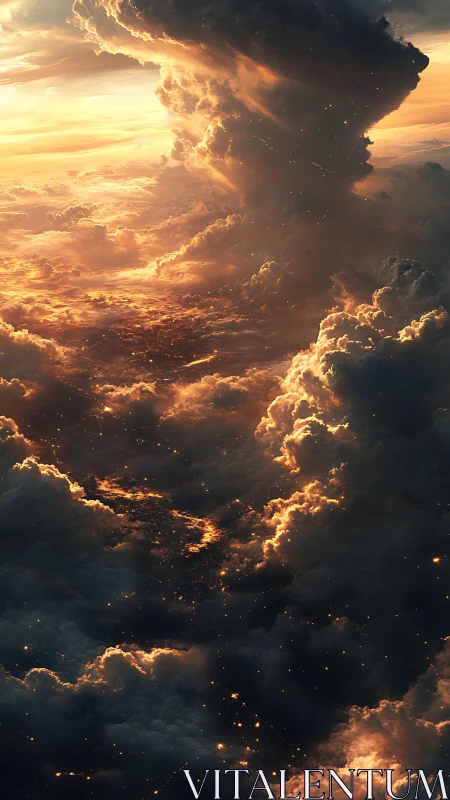 Storm-split sky over glowing cloud ocean at dusk.