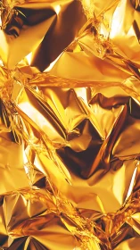 Macro study of crumpled reflective golden metallic foil surface