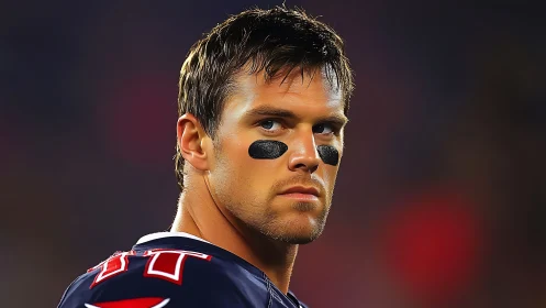 Focused football player ready for the next big play.