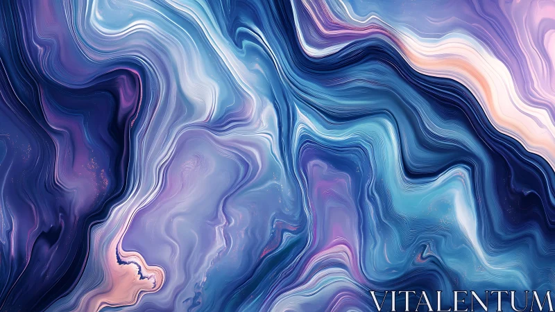 Iridescent fluid abstract with swirling violet and teal currents.