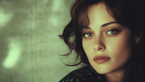 Close portrait depicts a young woman in soft diffused light