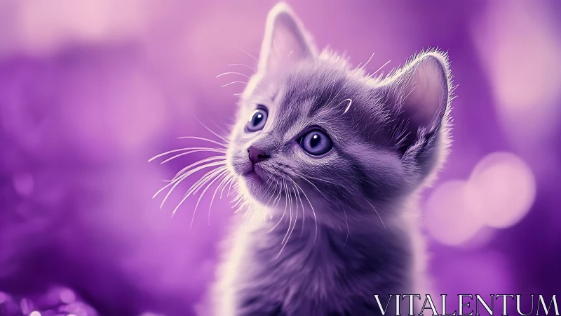 Kitten Portrait Against Purple Bokeh Background.