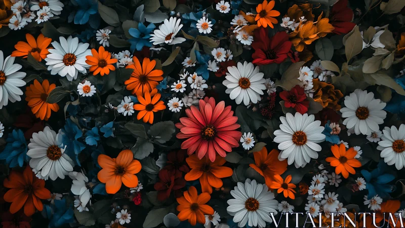 Chromatic Explosion: Daisies Converge in Warm Hues.