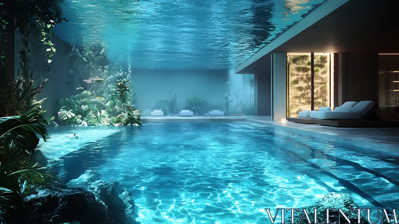 Submerged luxury pool interior renders refracted aquatic light