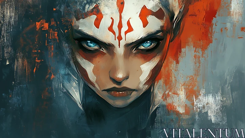 War-painted cyber mystic rendered with high-contrast brushwork focus