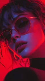 Chromatic close-up portrait in neon magenta-cyan lighting matrix.