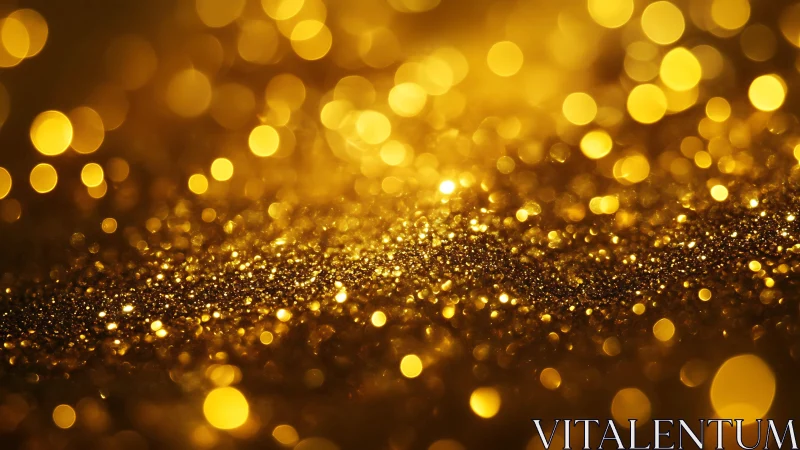 Gold glitter surface with warm glowing bokeh lights.