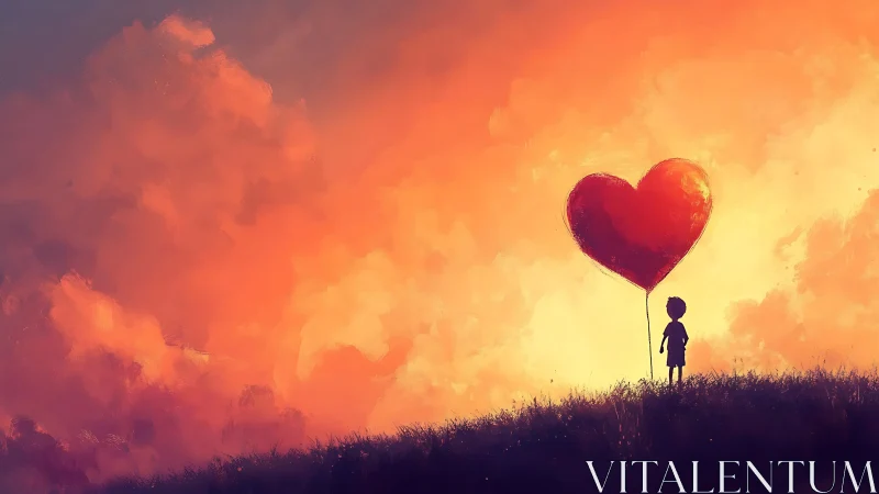 Heart's Ascent: Child Launches Love Into Golden Dusk.