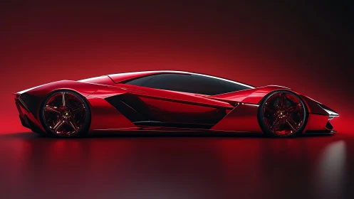 Low-angle render showcases red futuristic hypercar aerodynamics