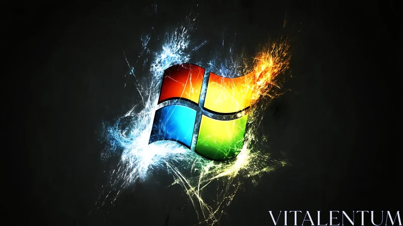 Windows-style quadrants with dual-color energy plasma effects