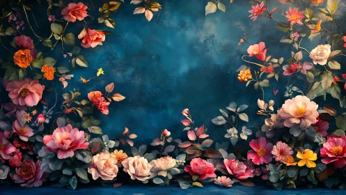 Floral Abundance Against Teal: Ornamental Layering on Dark.