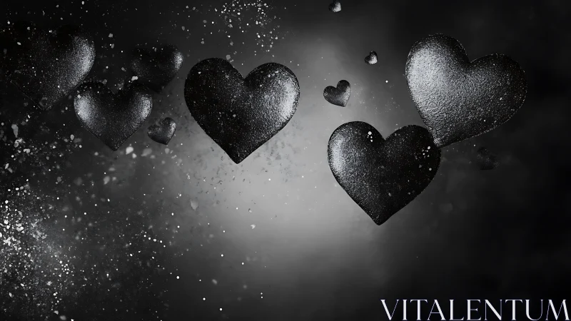 Monochrome Hearts Dispersing in Particle Mist.