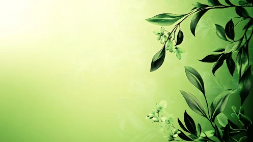 Green foliage illustration frames soft luminous background.