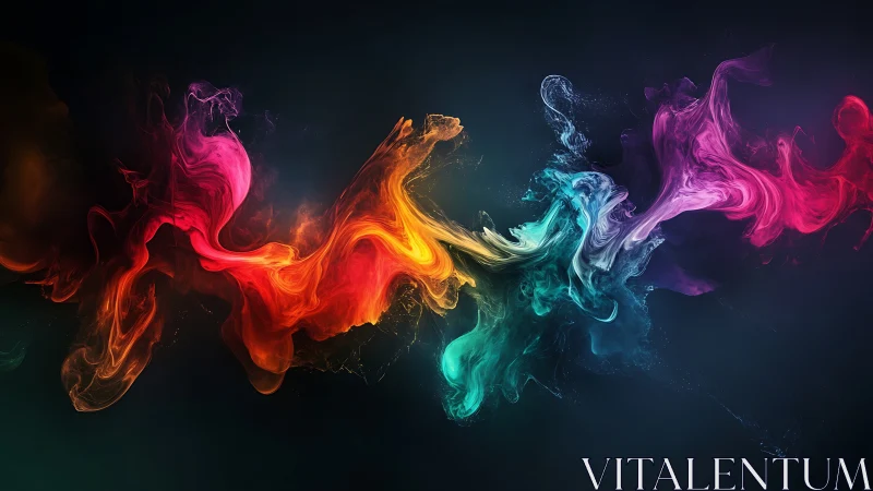 Digital painting of chromatic smoke ribbons on dark ground.