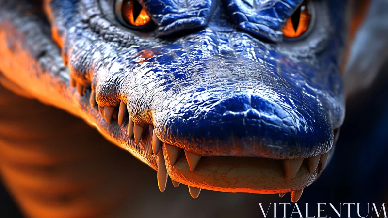 Molten-eyed sapphire dragon grinning in searing closeup.