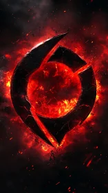 Molten cracked emblem rotates within erupting fiery vortex