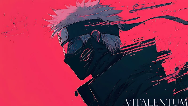 Stormlit masked ninja slicing through neon dusk winds.