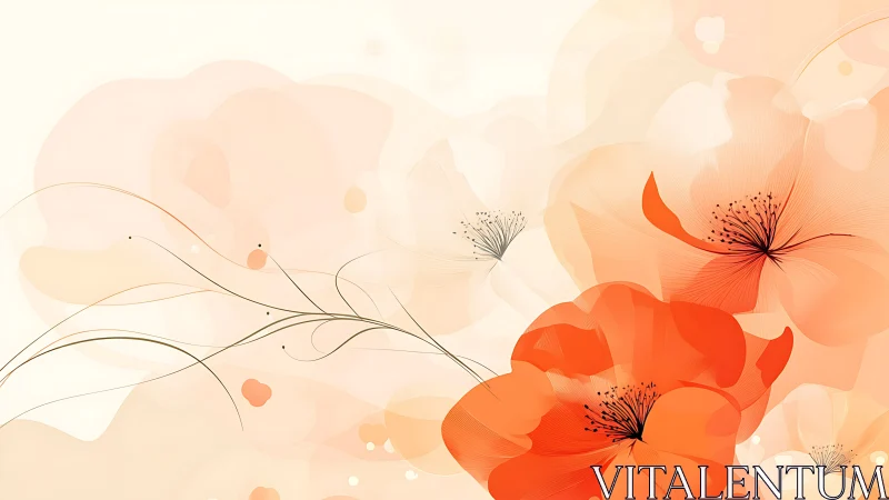 Orange Floral Composition With Flowing Line Design.