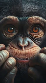 Macro-rendered chimpanzee portrait with hyperdetailed dermal topology.