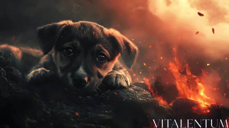 Canine Subject Positioned Within Pyroclastic Environmental Matrix.