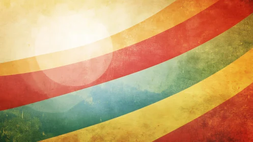 Retro curved color stripes on worn textured background.