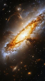 Spiral galaxy core glows with dense golden star fields.