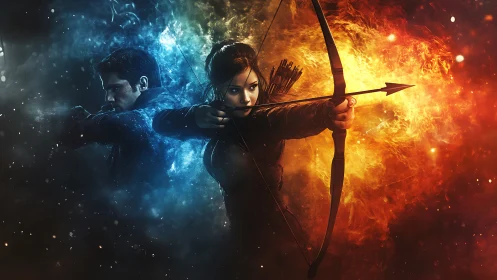 Twin elemental archers ignite a storm of arrows and willpower.