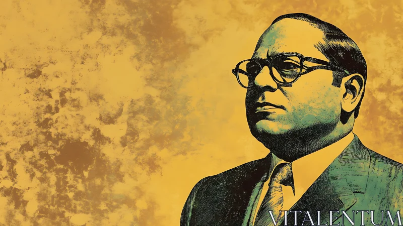 Portrait illustration of suited man on textured yellow field