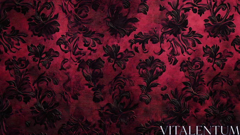 Rich crimson damask pattern adds drama and timeless charm