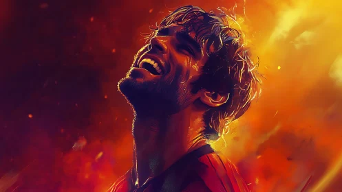 Joyful male portrait in vivid fiery digital artwork.