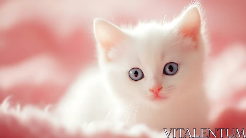 White Felid Portrait with Lavender Irises Against Diffused Gradient.