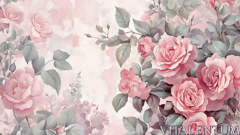 Soft pink rose pattern with clustered botanical blooms.