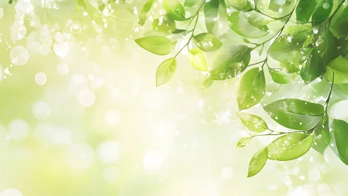 Sunlit green leaves drifting gently in soft spring light.