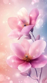 Pink luminescent flowers with glowing particle effects