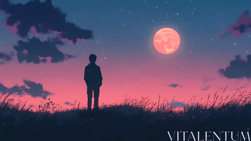 Moonlit dreamer on a violet horizon of quiet questions.