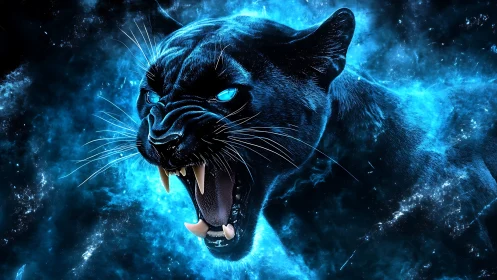 Quantum Panther: Digital Feline Predator in Neon Constellation.