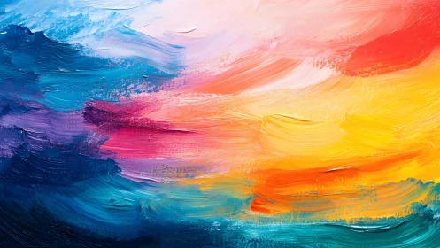 Vibrant Abstract Oil Painting with Bold Color Brush Strokes.