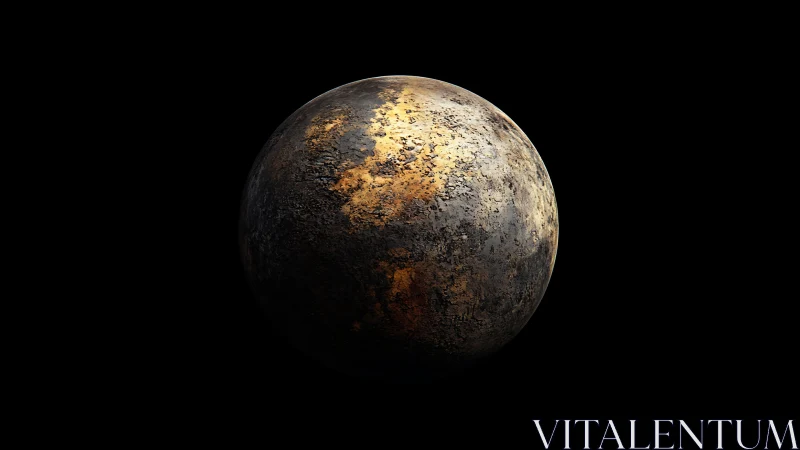 Rugged metallic planet glows softly against deep space void