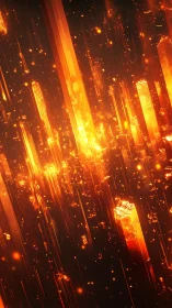 Glowing Vertical Light Lines Creating Digital Fire Cityscape